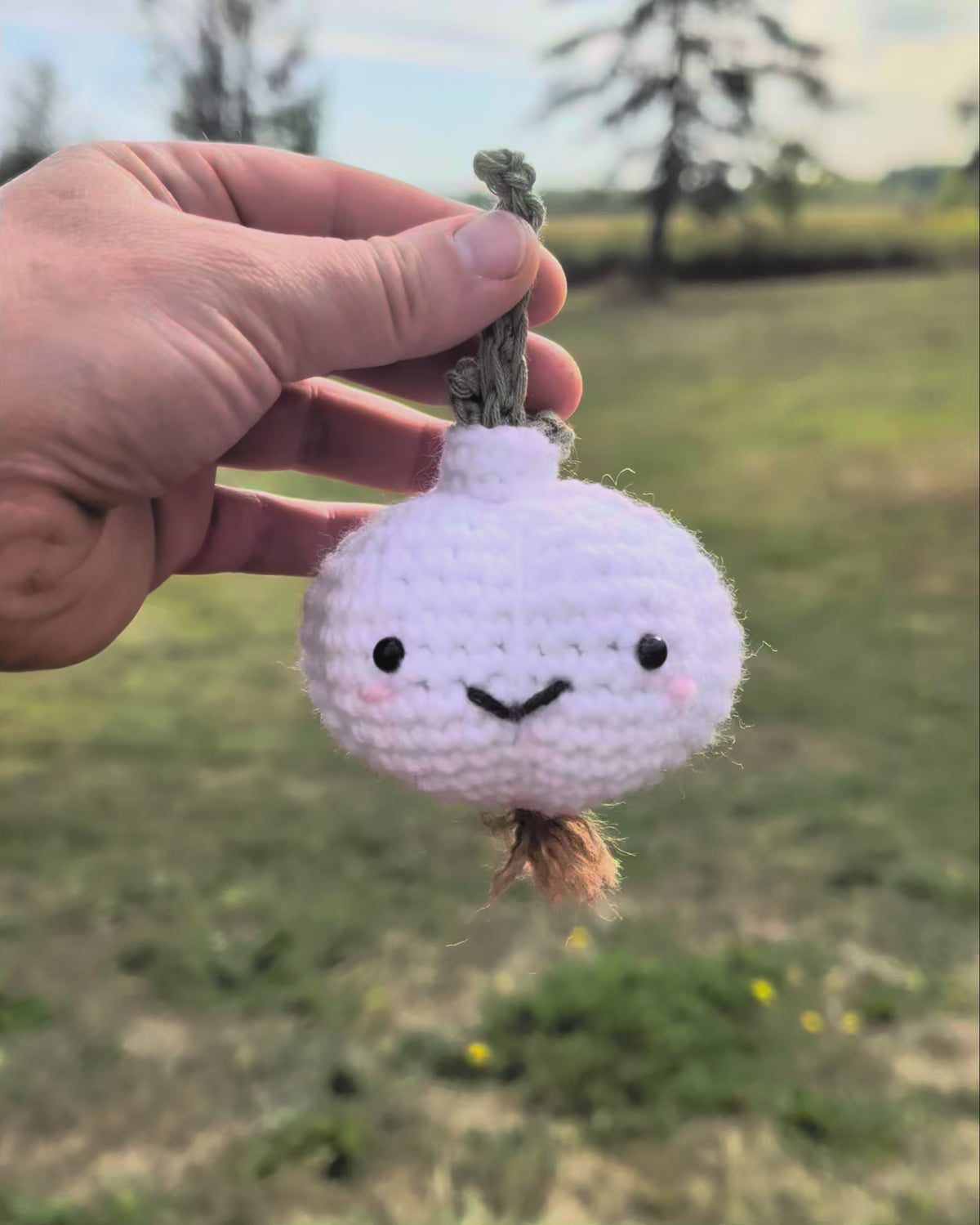 Handmade crochet garlic plush from Van Low Family Farm